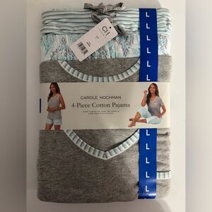 NEW Carole Hochman 4-Piece Cotton PajamaSet Short Sleeve Tank Short Capri Pants.